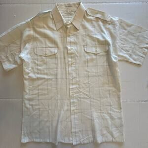 Vtg 70s Christian Dior Camp Collar Shirt White Plaid Sz Large Epaulets Military